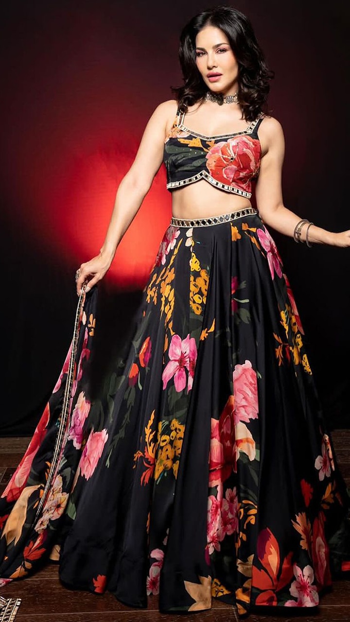 Sunny Leone blooms in elegance in a black floral lehenga | The Times of  India