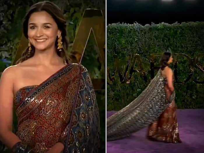 Alia Bhatt Looks Royal in a Scarlet Red Saree, Beautifully Draped With a Tube Blouse And Shawl, at The Awards