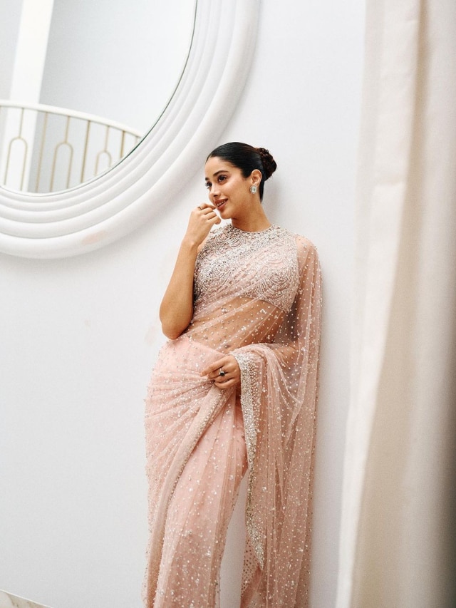 Golden Pastel Pink Zari Woven Pure Handloom Linen Saree – zarikaariindia.com