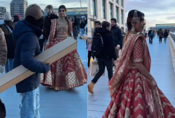 Woman Creates Stir on London Streets in Bridal Lehenga, Netizens Think She Ran Away From Her Own Wedding - Watch Viral Video