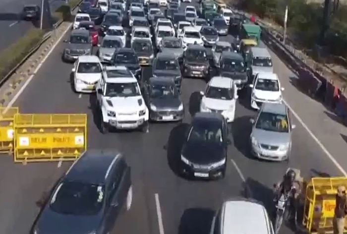 Drone Visuals Of Massive Traffic At Delhi-Noida Border Due To Farmers Protest