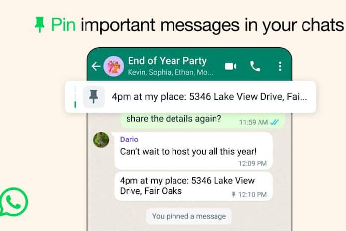 WhatsApp new feature update, lets its users pin up to 3 messages in any of its chats.