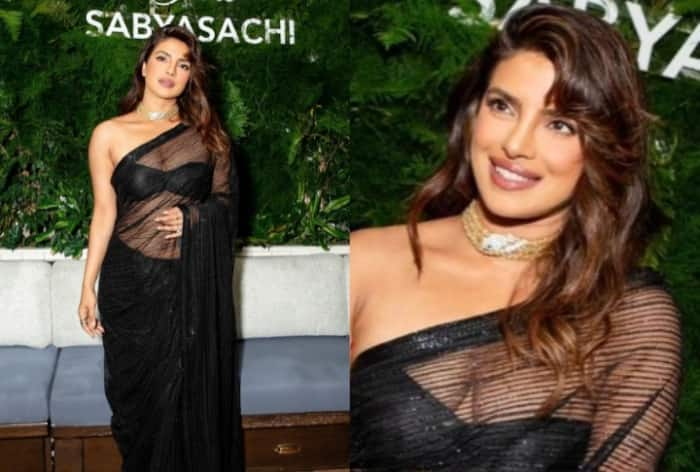 Priyanka Chopra In Black Sabyasachi Saree And Deep-Neck Blouse Serves Perfect Cocktail Night Inspiration - See Stunning Pics