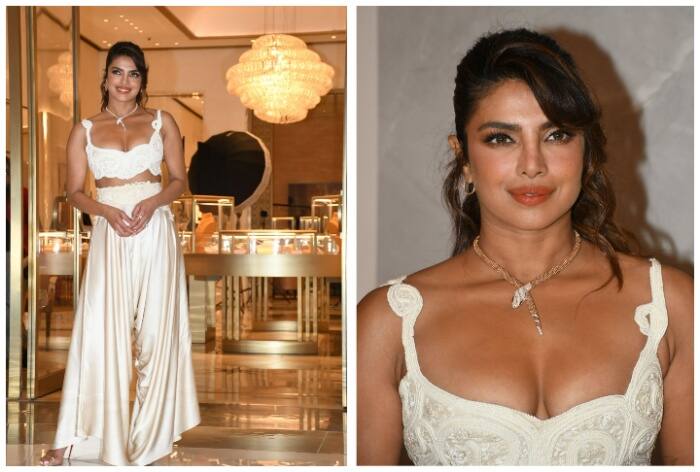 Priyanka Chopra Keeps it Chic and Classy in Satin Dhoti Pants, a White Bralette Top and a Serpent Necklace Worth Rs 58 Lakhs - Check Details