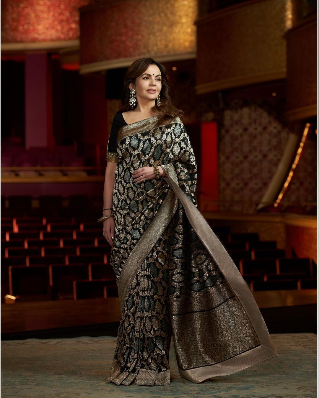 Nita Ambani in Black Banarasi Saree with Jangla Work 