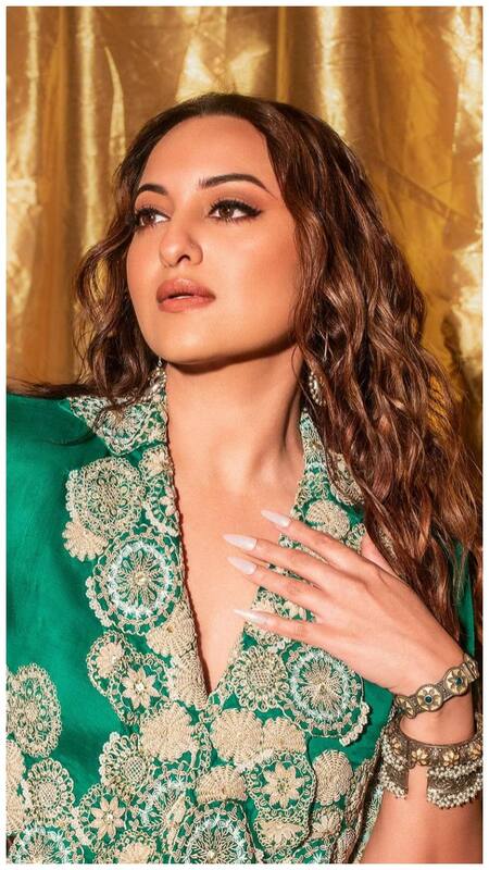 Sonakshi Sinha is a Royal Vibe in Dramatic Green Satin Skirt and Jacket