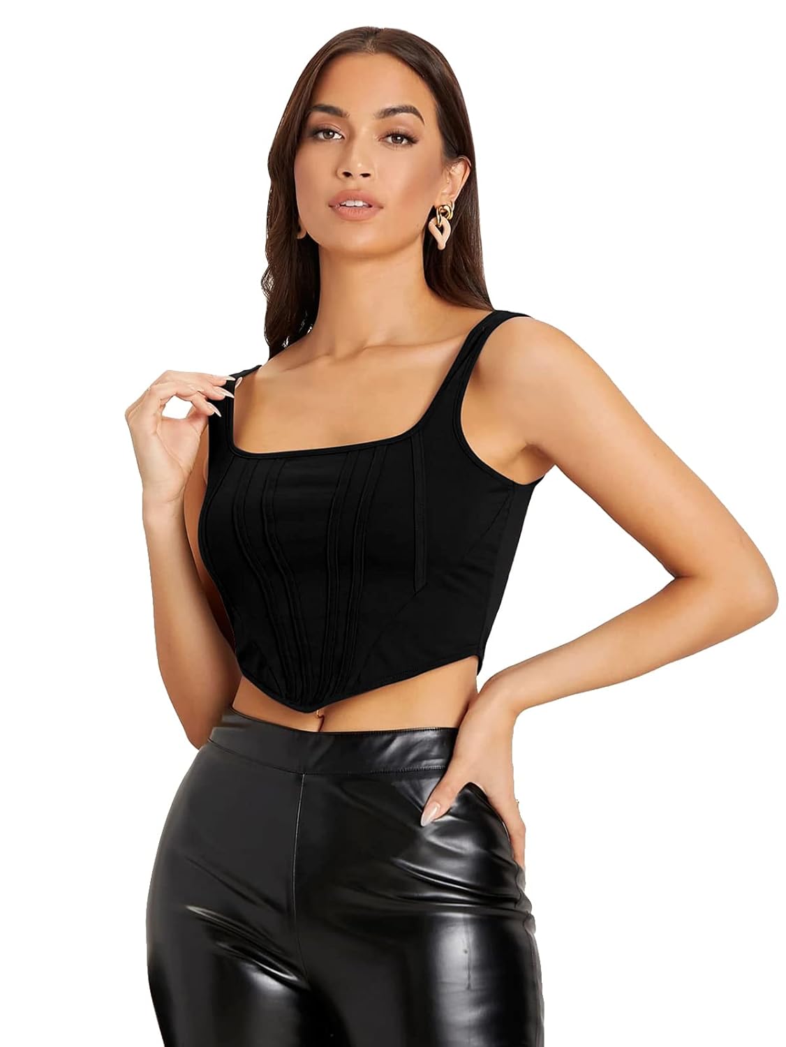 BCBGeneration Women's Ruffled Square Neck Sleeveless Crop Top - 100% Rayon