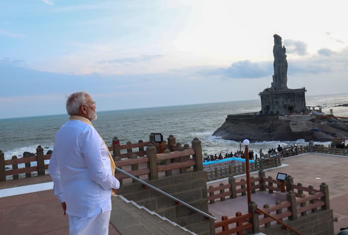 PM Modi arrived in Kanyakumari on Thursday. Photo: ANI