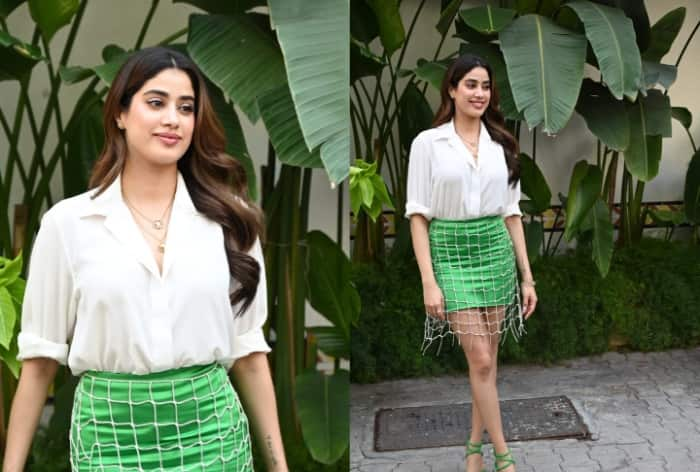 Janhvi Kapoor Continues Her 'Net' Practice in Green Satin Skirt, Paired With Full-Sleeved Shirt- See PICS