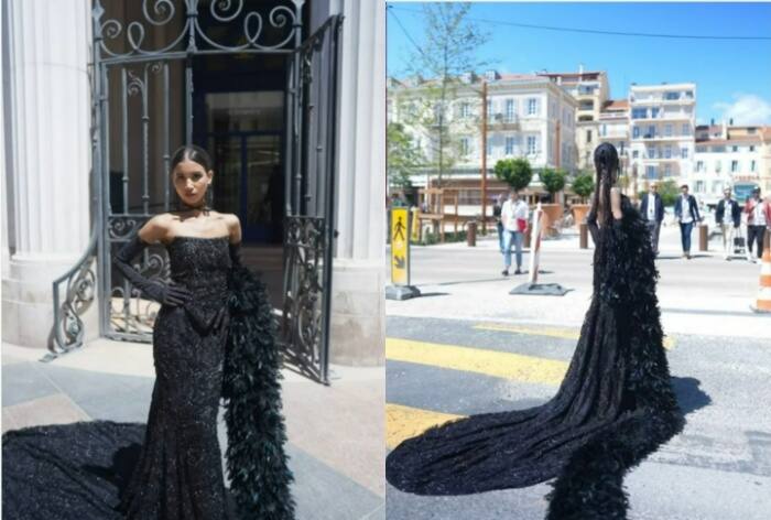 Nancy Tyagi's Third Look From Cannes in Black Long Tail Skirt, Corset, and Scarf Wins; Fan Says 'Better Dressed Than Aishwarya' – Watch