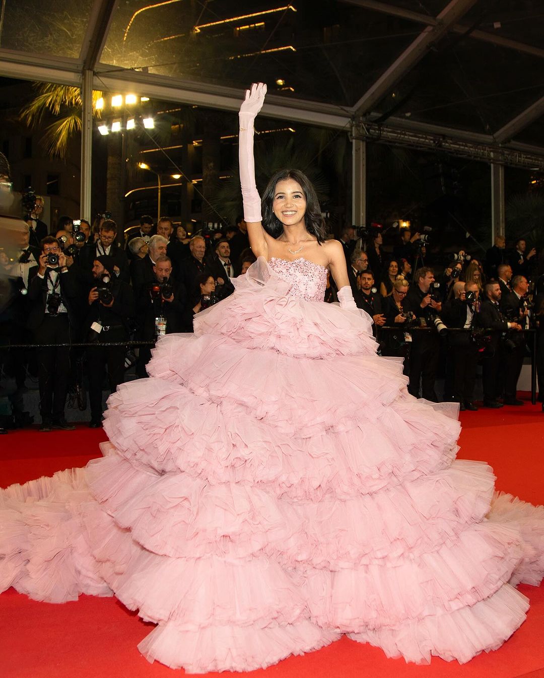 Nancy Tyagi's self-made ruffle gown at Cannes 2024