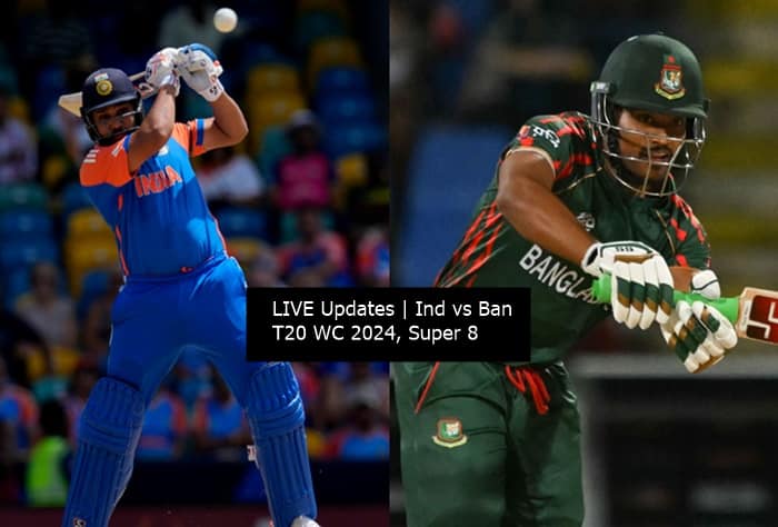 Ind vs Ban, Ind vs Ban live cricket score, Ind vs Ban live score, Ind vs Ban live, Ind vs Ban live updates, India vs Bangladesh, India vs Bangladesh live score, India vs Bangladesh live scorecard, T20 WC 2024, T20 World Cup 2024, Cricket News, Rohit Sharma, Virat Kohli, Jasprit Bumrah, T20 WC 2024 Super 8, Super 8, Super 8 schedule, Super 8 results, T20 WC 2024 updates, T20 WC 2024 live score