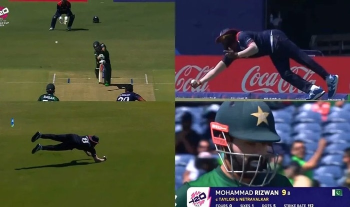 Steven Taylor ONE-HANDED Catch to Dismiss Mohammed Rizwan During USA vs ...