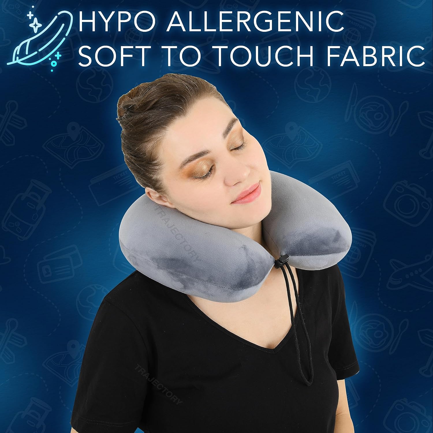 Trajectory Travel Neck Pillow Rest Cushion with 5 Years Warranty for Travel and Sleeping in Plane Flight Car Train Airplane for Sleeping for Orthopedic Cervical Pain for Men & Women Grey