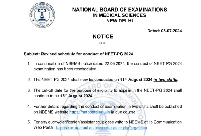 NEET PG 2024 Exam Date Announced; To Be Held On August 11 In Two Shifts