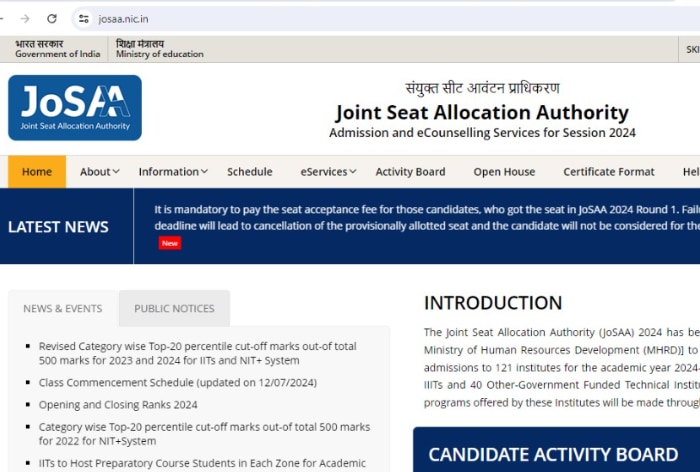 Round 5 Seat Allotment Result Soon at josaa.nic.in