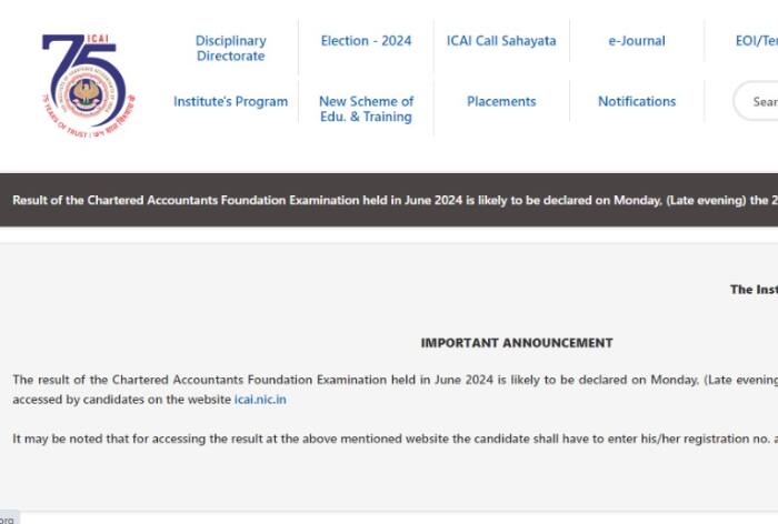 ICAI CA Foundation Result 2024 Today at icai.nic.in; Official Update, Direct Link, How to Check