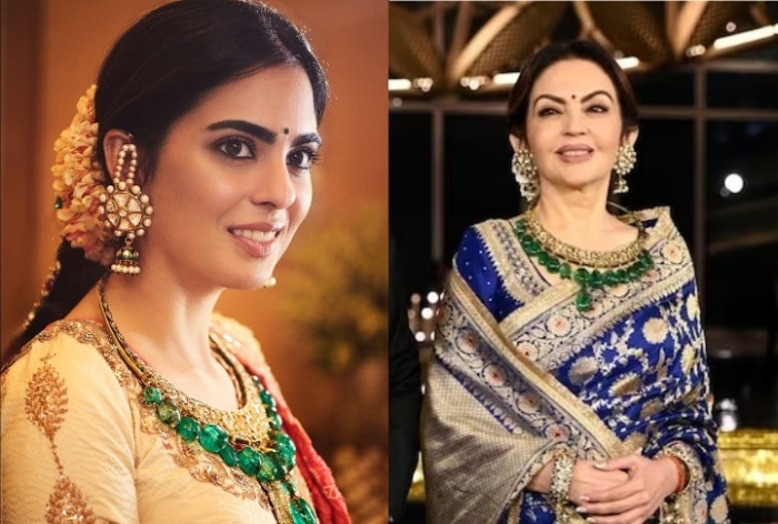 Isha Ambani Rewears Nita Ambani’s Emerald Necklace, Shines in South Indian Look at Anant’s Haldi Ceremony- Pics