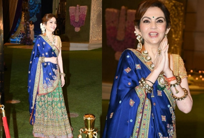 Nita Ambani Drapes Rich Blue-Green Lehenga For Anant -Radhika’s Mehendi But Her Magnificent Kundan Necklace Steals the Show