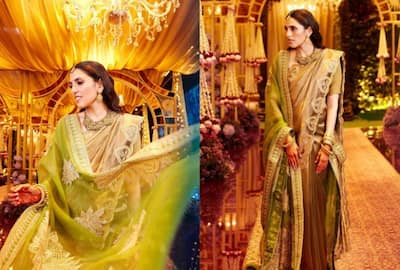 Shloka Mehta Shines at Anant Ambani's Magical Mehndi Night in Tissue Saree  And Nani's Vintage Jewellery-