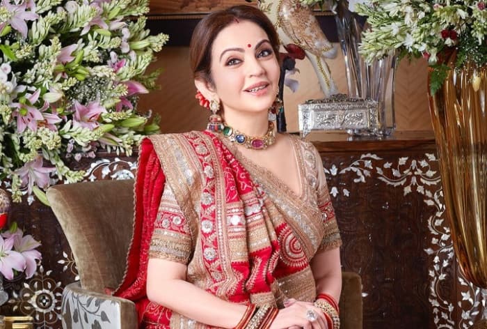 Nita Ambani Stole Antilia's Magical Night in Traditional Red Gharchola Paired With Navaratna Necklace For Mata ki Chowki- See Pics