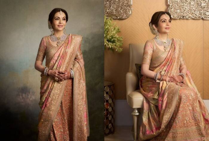 Nita Ambani's AJSK Ranghaat Ghagraa Shines Bright With Gold And Swarovski Crystals at Anant Ambani-Radhika Merchant's Wedding- PICS