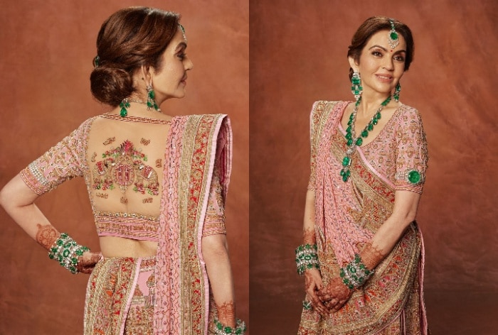 Nita Ambani Styles Her Pink Ghagra With One-of-a-Kind Blouse, Weaves Names of Grandchildren, Shlok and Kashi Temples Over it