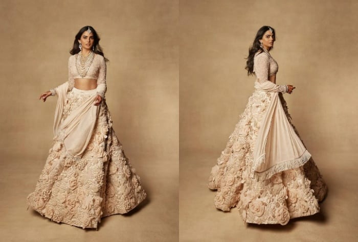 Isha Ambani wears ivory Sabyasachi 3D lehenga (anaitashroff/Instagram)