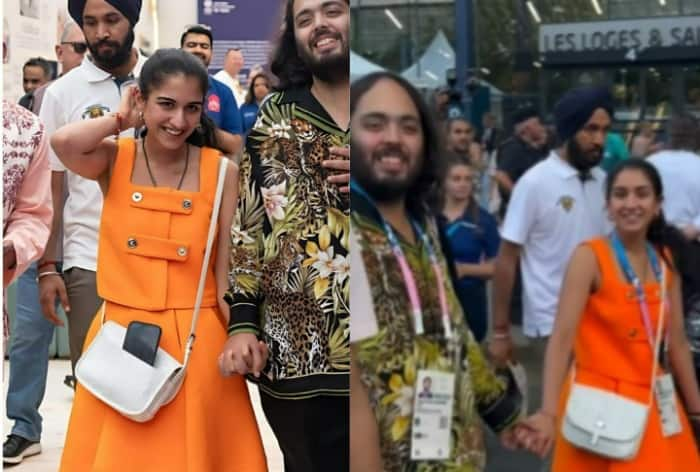 Radhika Merchant Spends the Day at Paris Olympics 2024 with Husband Anant Ambani Dressed in Bright Orange Versace Top and Skirt - Check Outfit Price