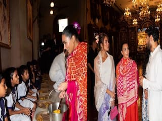 Kim Kardashian बहन के साथ पहुंची मुंबई के इस्कॉन मंदिर, स्कूली बच्चों को परोसा खाना Photos