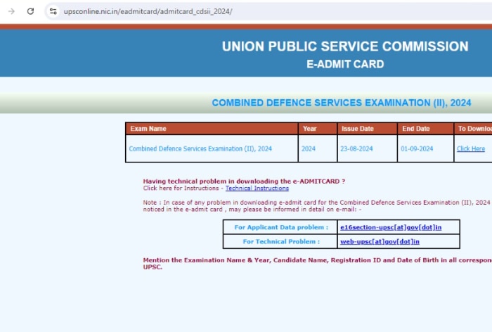 UPSC CDS (II) Admit Card 2024 Released at upsc.gov.in; Direct Link