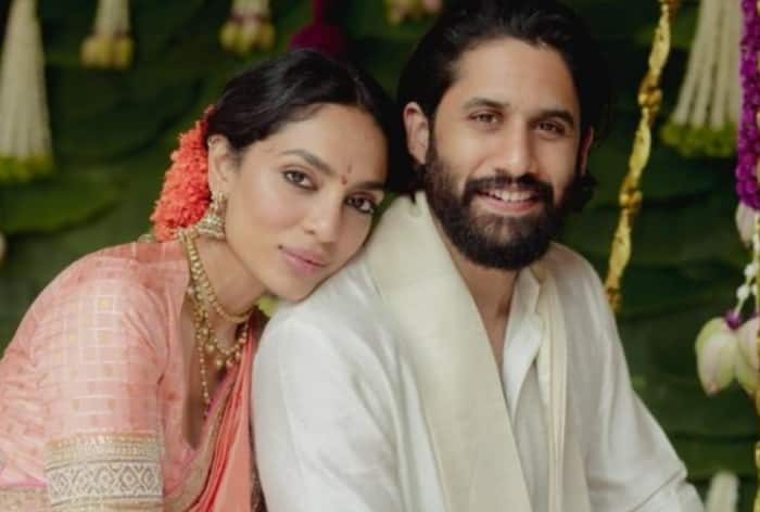 Sobhita Dhulipala is a South Indian Engagement Bride in Peach Silk Saree With Orange Gajra, Don't Miss Her Diamond Wedding Ring -Pics