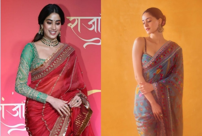 Ananya Panday is in ‘Full Bloom’ in Blue Saree While Janhvi Kapoor Exudes Rare Heritage Grace in Red Organza Drape at Musical