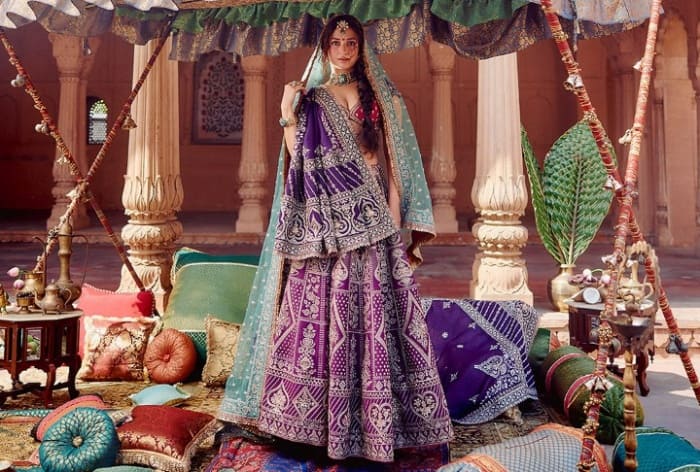 Tamannaah Bhatia is a 'Divine Illusion' Personifying 'Radharani' in Violet Silk Lehenga with Regal Dabka Work and More