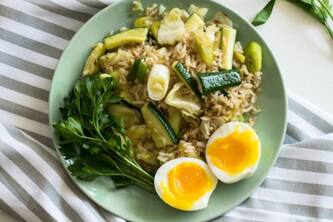 Quick And Easy Rice Meal With Zucchini And Soft Boiled Egg