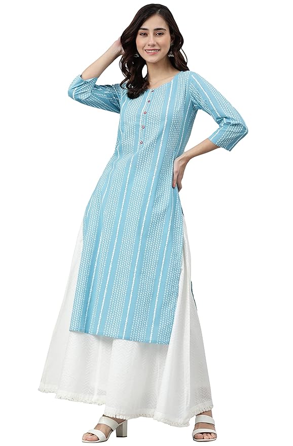 Women's Blue Striped Straight Kurta