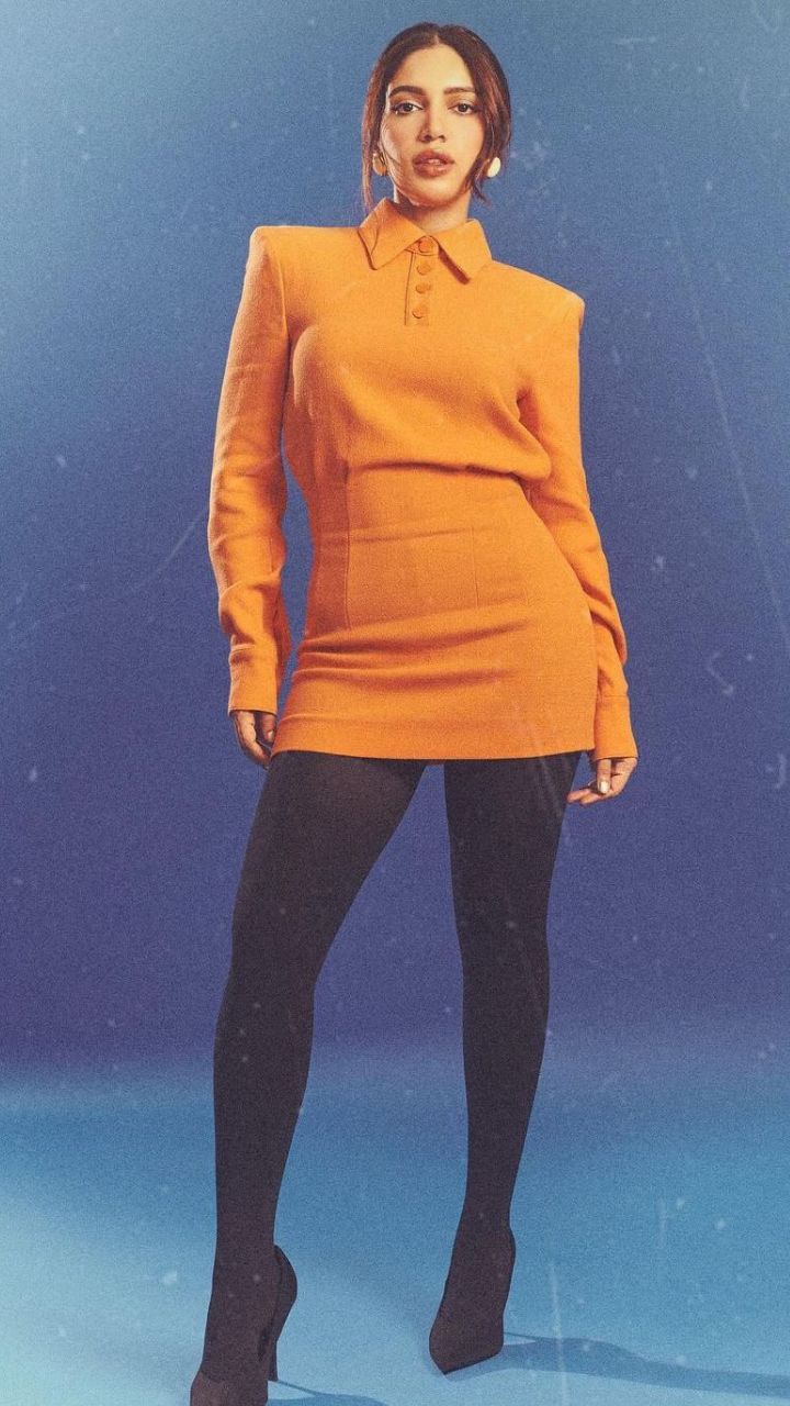 Orange dress black tights best sale