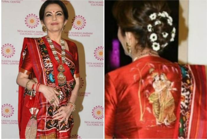 Nita Ambani's special 'Radha-Krishna' blouse and red silk saree at NMACC