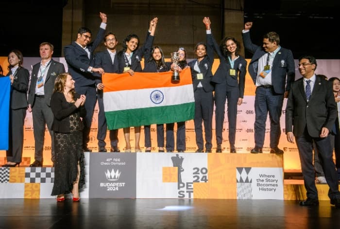 D Gukesh, Tania Sachdev, Indian team at Chess Olympiad, India win gold at Chess Olympiad, Indian men;s win Chess Olympiad gold, Indian women win chess Olympiad gold, Rohit Sharma, Rohit Sharma T20 World Cup, Rohit Sharma T20 World Cup dance, Chess Olympiad, Arjun Erigaisi, R Praggnanadhaa, R Vaishali, D Harika,