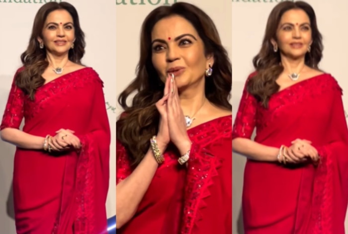 Nita Ambani channels retro glamour in fiery red saree while hosting India’s Olympic and Paralympic champions