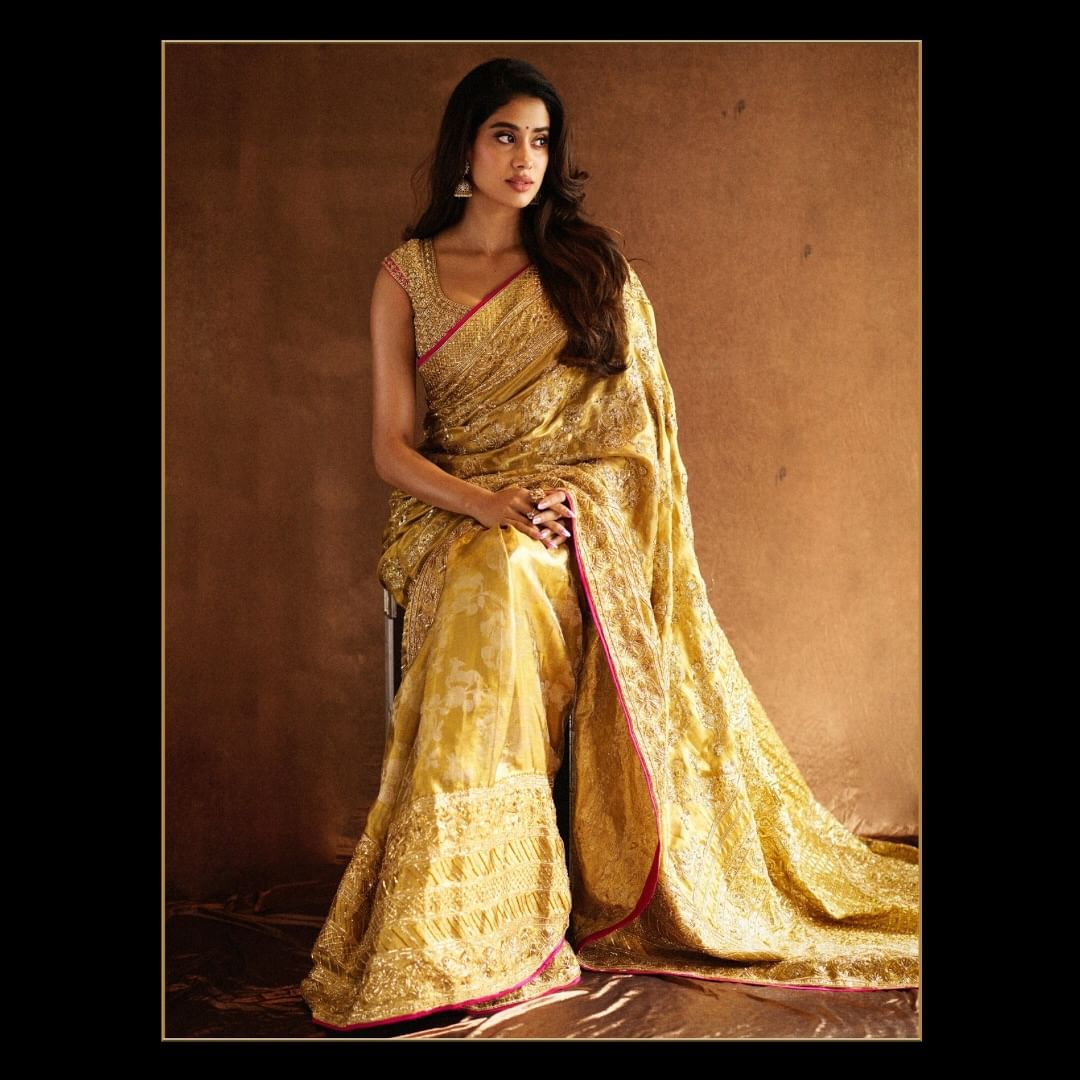 Janhvi Kapoor in stunning golden kanjeevaram saree