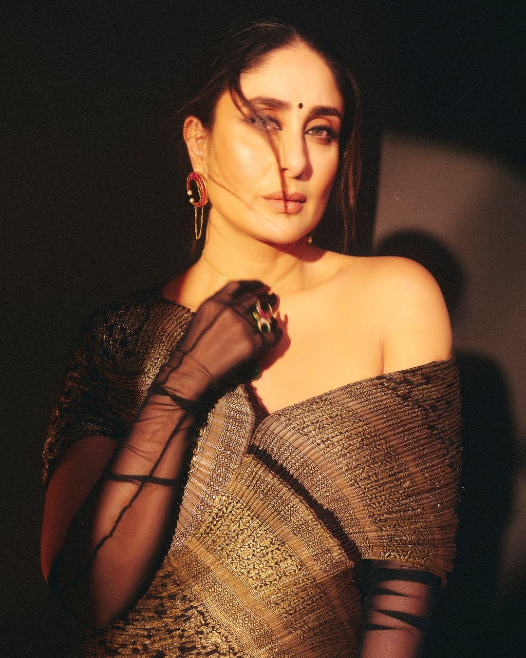 Kareena Kapoor in a classic black and gold Banarasi saree