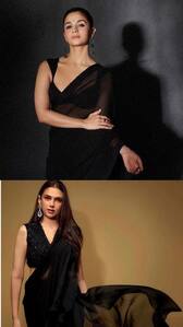 Celeb-inspired black sarees for Diwali party 2024