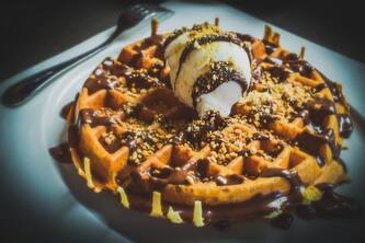 Ultimate Dessert Delight: Waffles Topped With Ice Cream and More