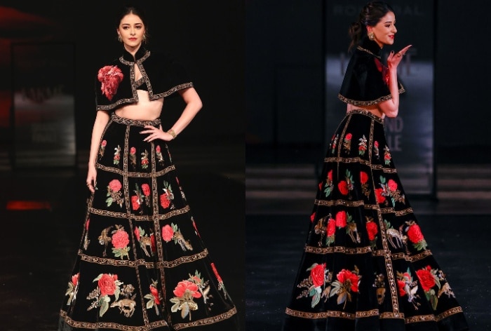 Ananya Panday stuns in red and black floral lehenga as she turns showstopper for Rohit Bal at LFW finale