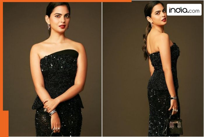 Isha Ambani elegantly sparkles in black strapless corset-skirt with custom bag charms that says…