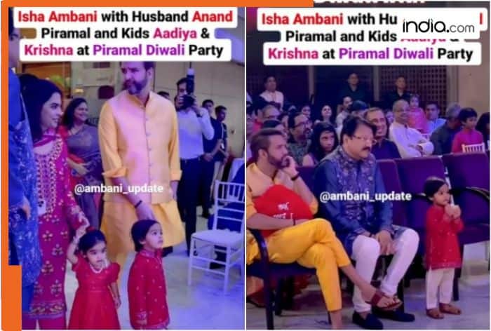 Isha Ambani and Anand Piramal with their twins for a Diwali Party (Screengrab-ambani_update video)