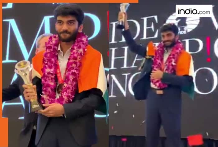 D Gukesh, D Gukesh lifting trophy, D Gukesh news, D Gukesh world champion, newly-crowned champion D Gukesh, newly-crowned champion D Gukesh video, D Gukesh video, D Gukesh latest video