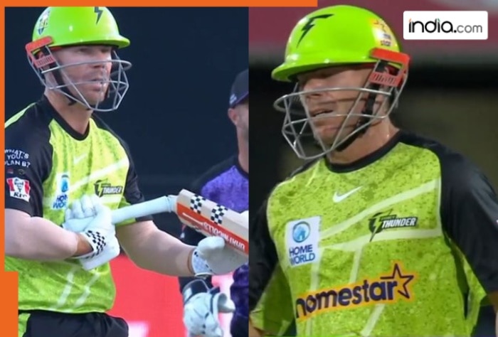 David Warner’s unlucky moment: Breaks his bat and hits himself on the head, watch video…