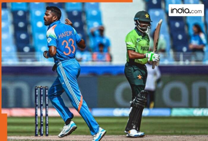 ICC Champions Trophy 2025, India vs Pakistan, Hardik Pandya, Babar Azam, Dubai International stadium, Babar Azam dismissed by Hardik Pandya, Hardik Pandya sends off Babar Azam, cricket news, sports news